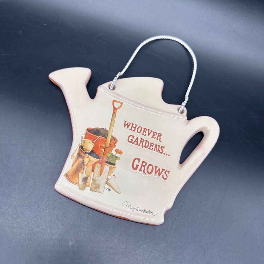 Watering Can Plaque Whoever Gardens Grows Hallmark Marjolein Bastin Wall Hanging